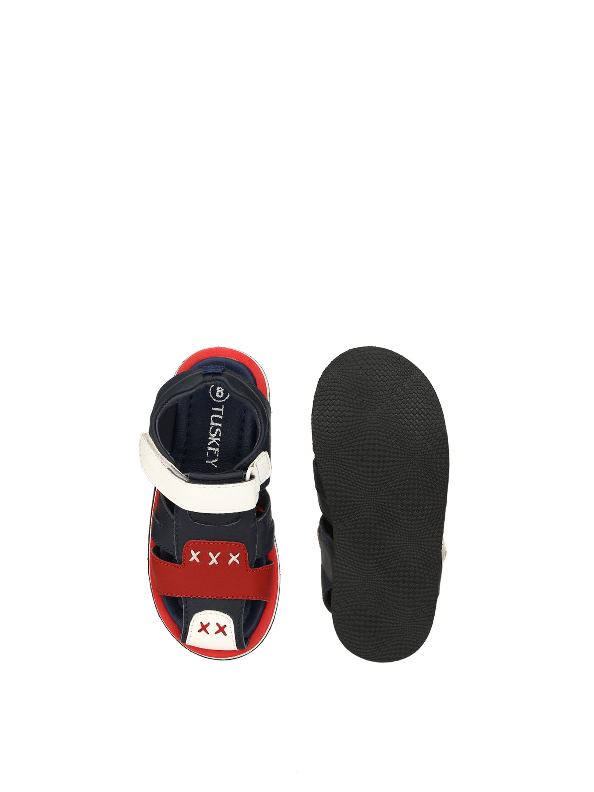 Tuskey Cross Stitch Design Velcro Straps Sandals - Blue