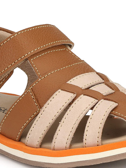 Tuskey Colour Block Velcro Closure Sandals - Tan