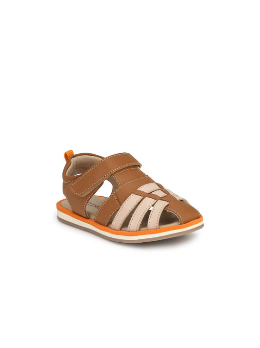 Tuskey Colour Block Velcro Closure Sandals - Tan